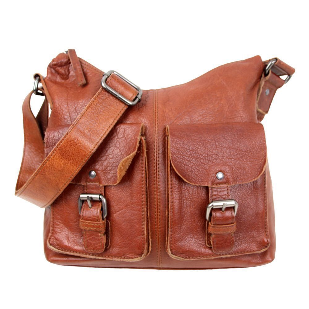 SPIKES & SPARROW BROWN GENUINE LEATHER SHOULDER BAG X-BODY ZIP TOP HANDBAG PURSE